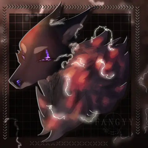 A digital artwork of a wolf amongst a thunderstorm.
