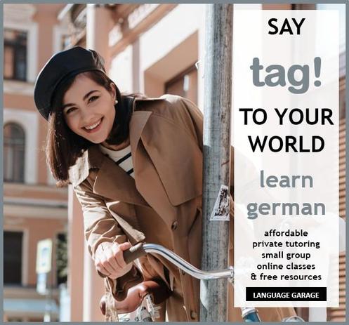 Online German tutoring, one-on-one lessons, small group classes, and free self study materials. Image of a smiling woman.