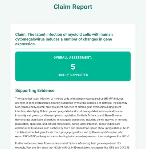 Example of a Valsci "Claim Report" evaluating the supporting evidence for a scientific claim that has been made.