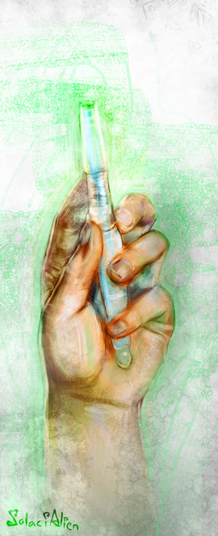 A digital... portrait (???) of a hand holding one of those fillable water brush pens, or whatever you call those.