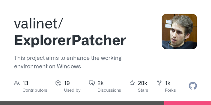 This project aims to enhance the working environment on Windows - valinet/ExplorerPatcher