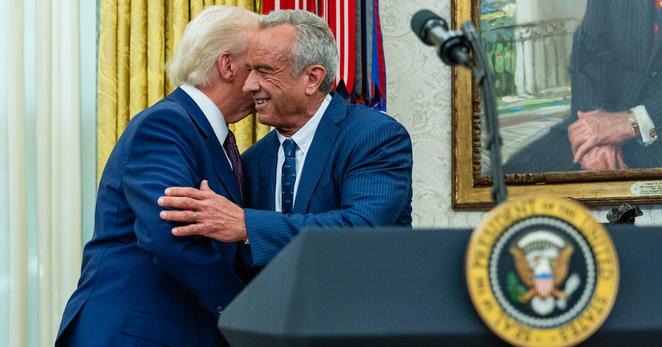Robert F. Kennedy Jr. with President Trump after being sworn in as the health secretary on Thursday. Mr. Kennedy has repeatedly said he intends to clean house at various federal agencies.