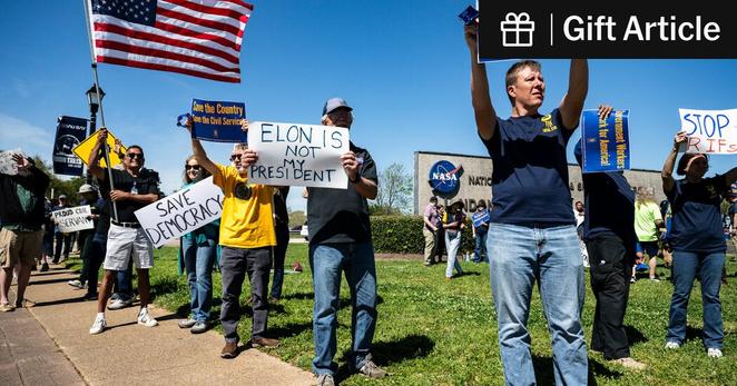 Members and supporters of the American Federation of Government Employees union rallied outside NASA’s Johnson Space Center in Houston last month.