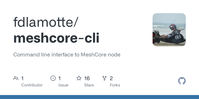 Command line interface to MeshCore node. Contribute to fdlamotte/meshcore-cli development by creating an account on GitHub.