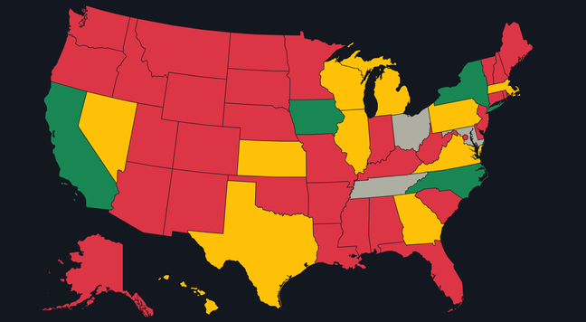 Map of U.S. states color coded by government digital experience grade.