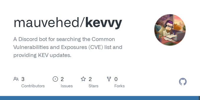 A Discord bot for searching the Common Vulnerabilities and Exposures (CVE) list and providing KEV updates. - mauvehed/kevvy