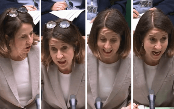 Four separate pictures of Liz Kendall in the same outfit, in different poses, speaking in the House of Commons Four separate pictures of Liz Kendall in the same outfit, in different poses, speaking in the House of Commons