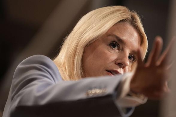 U.S. Attorney General Pam Bondi holds a press conference at the Treasury Department in Washington, D.C., on May 6, 2025.