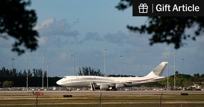 The Boeing 747-8 from Qatar at Palm Beach International Airport in Florida after President Trump took a tour of the plane in February.