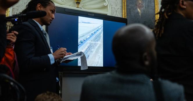 A social media video of a memorial procession in South Africa was played during a meeting between President Trump and South African President Cyril Ramaphosa.