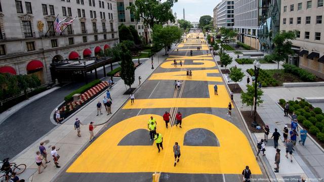 16th Street in Washington with the yellow letters B L A C K 