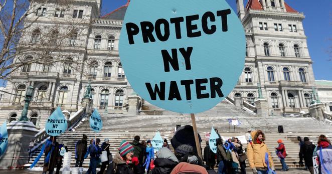Demonstrators protested against the Williams pipeline in Albany, N.Y., in 2016. The company is renewing plans to build two pipelines into New York State.