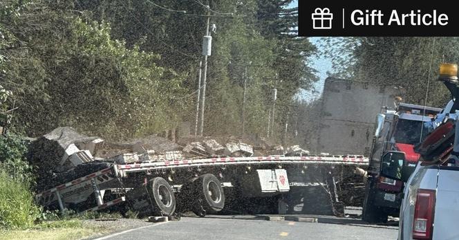 Officials advised the public to stay at least 200 yards away from where the truck overturned, which was in a sparsely populated area about 100 miles north of Seattle.