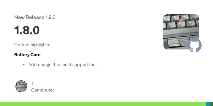 Feature highlights:
Battery Care

Add charge threshold support for:

Chromebooks (modded with chrultrabook/coreboot custom UEFI firmware),
also supporting recalibration and targeted discharge (exam...