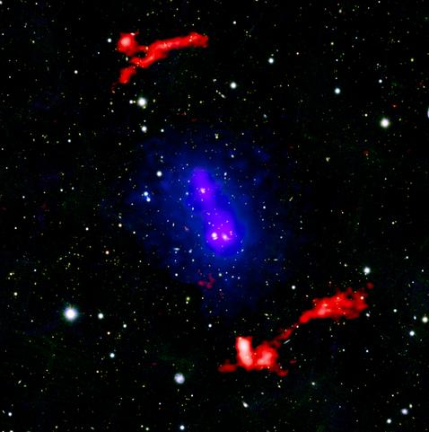 Observations from Chandra and other telescopes have captured a powerful cosmic event: two galaxy clusters have collided and are now poised to head back for another swipe at each other. Galaxy clusters are some of the largest structures in the Universe held together by gravity. In these images, X-rays from Chandra and ESA’s XMM-Newton have been combined with LOFAR data and an optical image from Pan-STARRs of the stars and galaxies in the field of view.