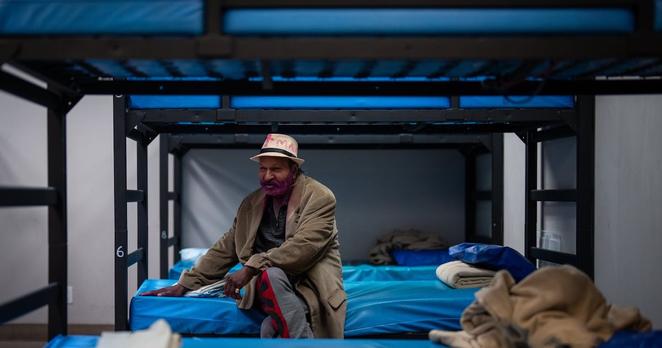 Mo Singh Khunkhun, 68, sits on a bed in the Union Gospel Mission overnight shelter in Vancouver, B.C., Wednesday, June 4, 2025. THE CANADIAN PRESS/Ethan Cairns