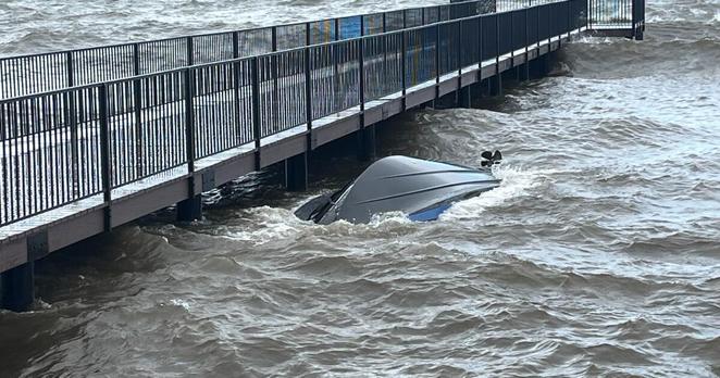 An overturned boat near Tahoe Keys Pier, taken Saturday, June 21. Credit: Dave Marion