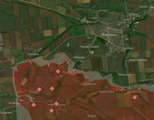 Shevchenko near Pokrovsk (almost completely captured)