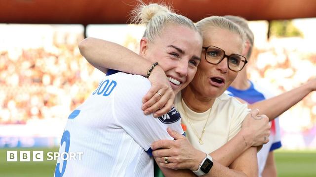 Sarina Wiegman hugs Alex Greenwood