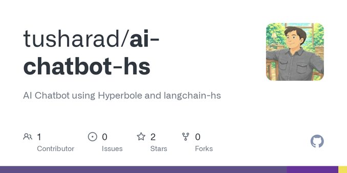 AI Chatbot using Hyperbole and langchain-hs. Contribute to tusharad/ai-chatbot-hs development by creating an account on GitHub.
