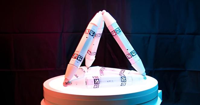 These simple Truss Link robots have self-assembled into a tetrahedron