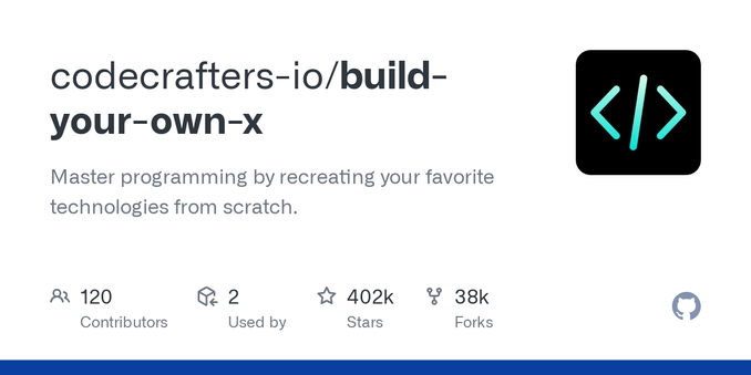 Master programming by recreating your favorite technologies from scratch. - codecrafters-io/build-your-own-x Master programming by recreating your favorite technologies from scratch. - codecrafters-io/build-your-own-x