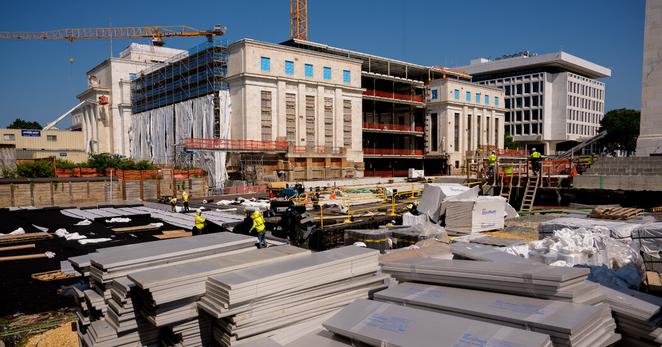 The construction site at the Federal Reserve, where renovations require as many as 800 construction workers over two shifts per day.