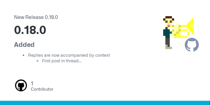 Added

Replies are now accompanied by context

First post in thread
Replies directly above currently viewed reply (up to PostContextDepth-1 replies, default is 4)


Support for  FEP-044f quote post...