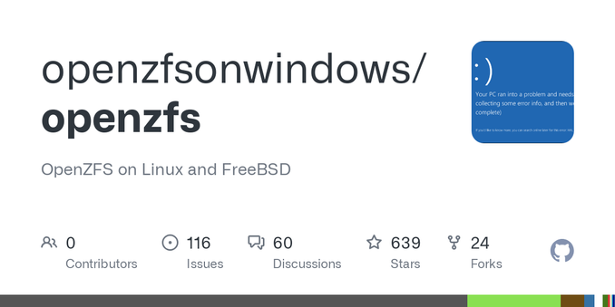 OpenZFS on Linux and FreeBSD. Contribute to openzfsonwindows/openzfs development by creating an account on GitHub.
