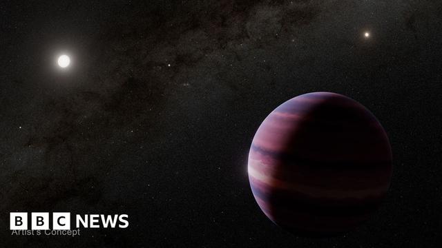 This artist’s concept shows what a gas giant orbiting Alpha Centauri A could look like. In this concept, Alpha Centauri A is depicted at the upper left of the planet, while the other Sun-like star in the system, Alpha Centauri B, is at the upper right. Our Sun is shown as a small dot of light between those two stars. This artist’s concept shows what a gas giant orbiting Alpha Centauri A could look like. In this concept, Alpha Centauri A is depicted at the upper left of the planet, while the other Sun-like star in the system, Alpha Centauri B, is at the upper right. Our Sun is shown as a small dot of light between those two stars.