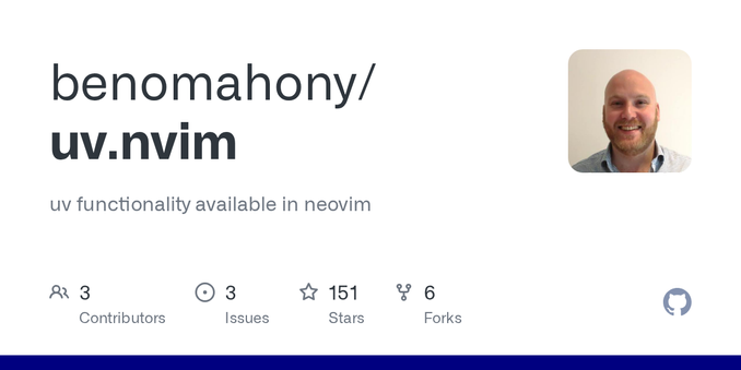 uv functionality available in neovim. Contribute to benomahony/uv.nvim development by creating an account on GitHub.