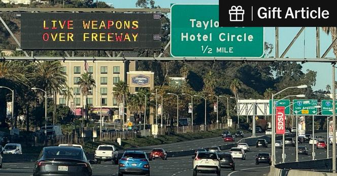 A warning over a highway near Interstate 5 alerted drivers about the military using live weapons on Saturday. A warning over a highway near Interstate 5 alerted drivers about the military using live weapons on Saturday.