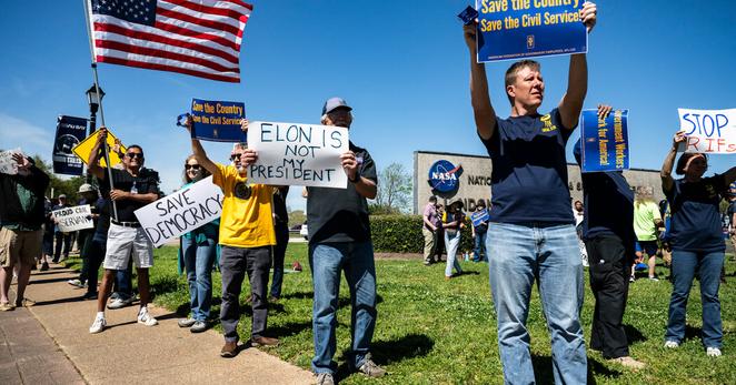Members and supporters of the American Federation of Government Employees union rallied outside NASA’s Johnson Space Center in Houston last month.