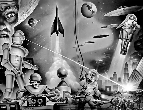 Illustrazione in bianco e nero di Alex Schomburg