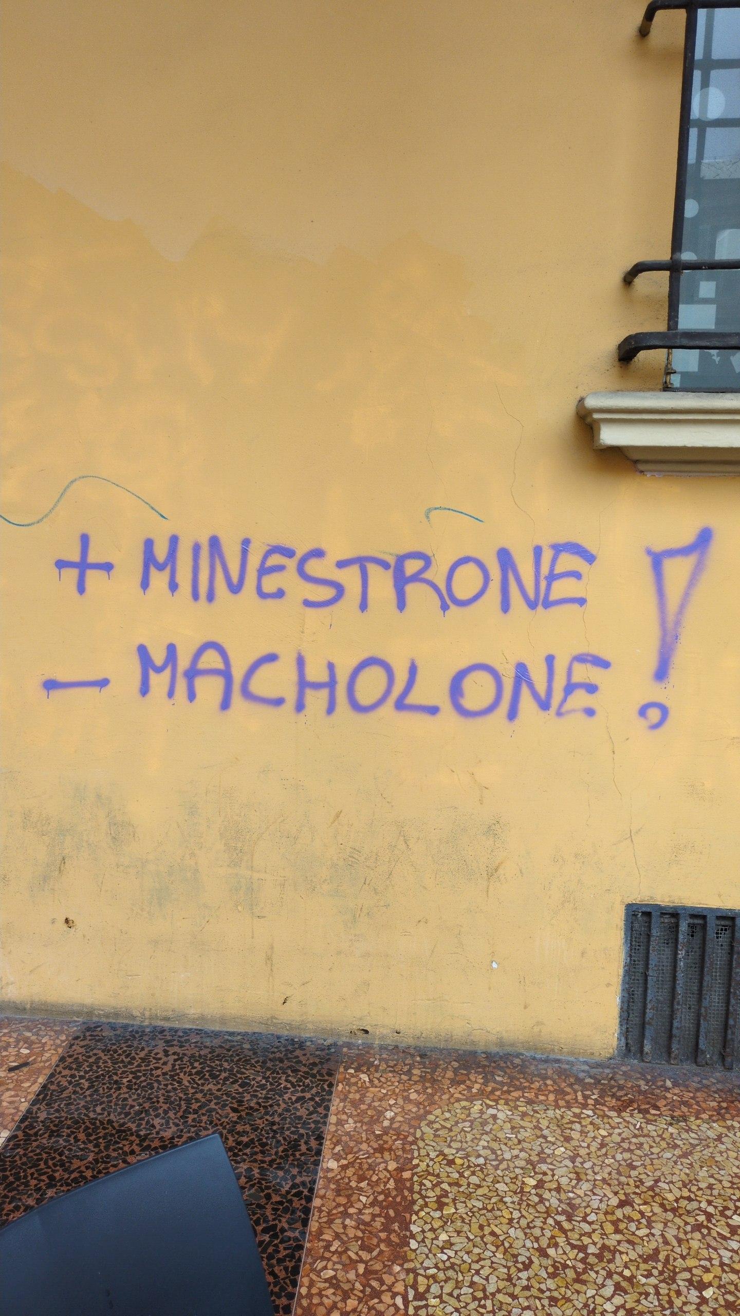 Graffito:
+ MINESTRONE
– MACHOLONE