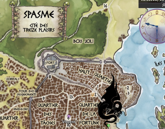 copie d'écran d'une carte avec écrit Spasme Cité des Treize Plaisirs ....