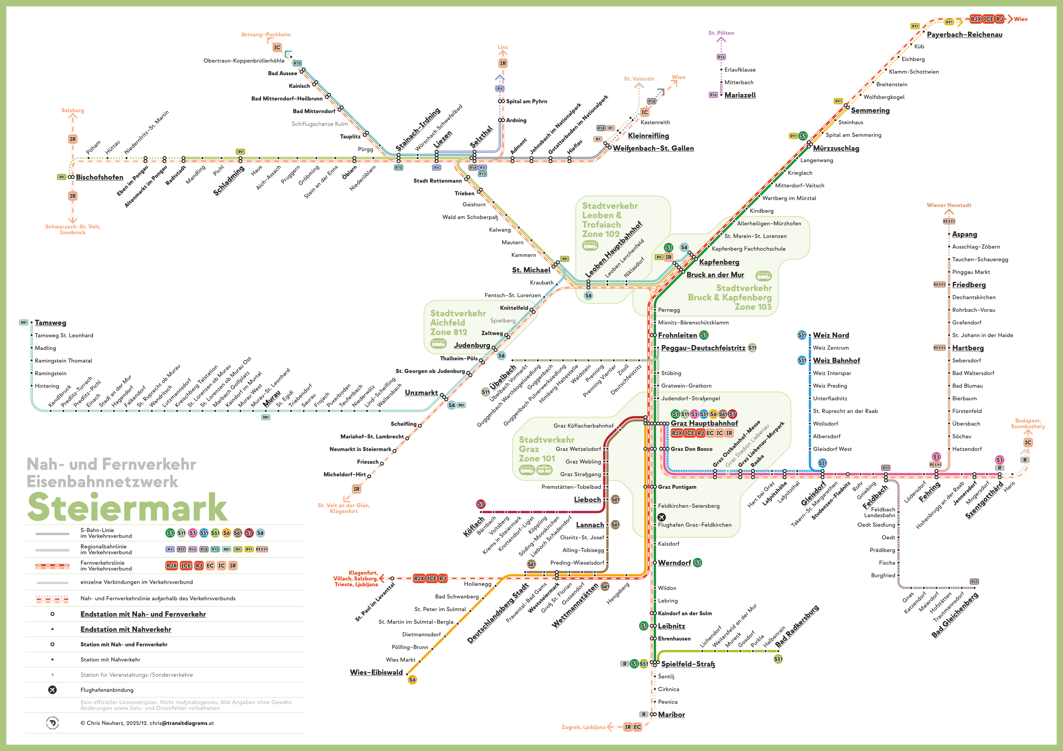 my fully updated Styrian rail network diagram to reflect the new structure of the railway system from 14.12.2025