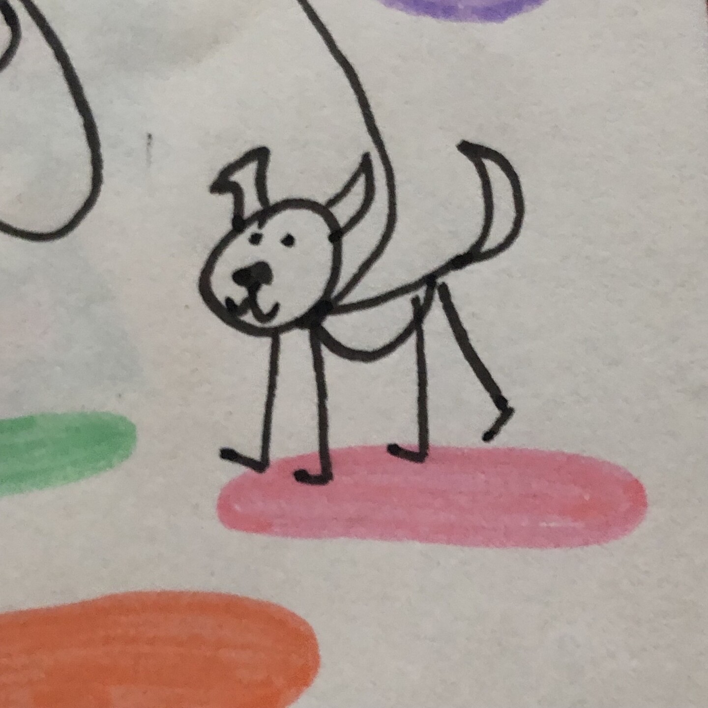 Poorly drawn dog being happy.