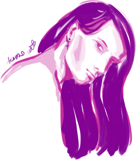digital sketch of a man with long hair and a cross earring looking at the viewer
