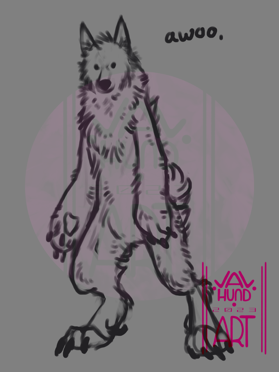 A quick and dirty sketch of a full body view of an anthro werewolf.