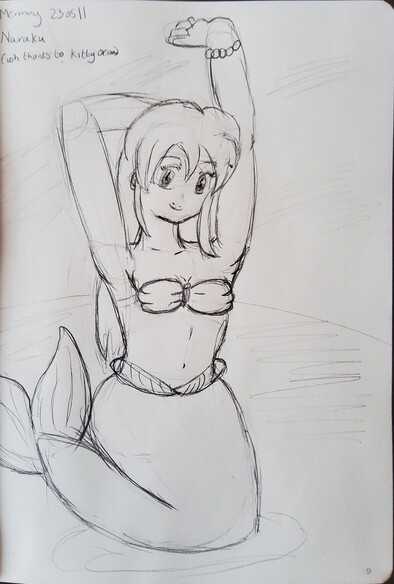 Naraku as a mermaid, she is streching out. 