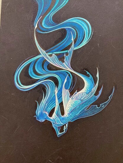 Work in progress swimming blue mermaid with long flowy hair