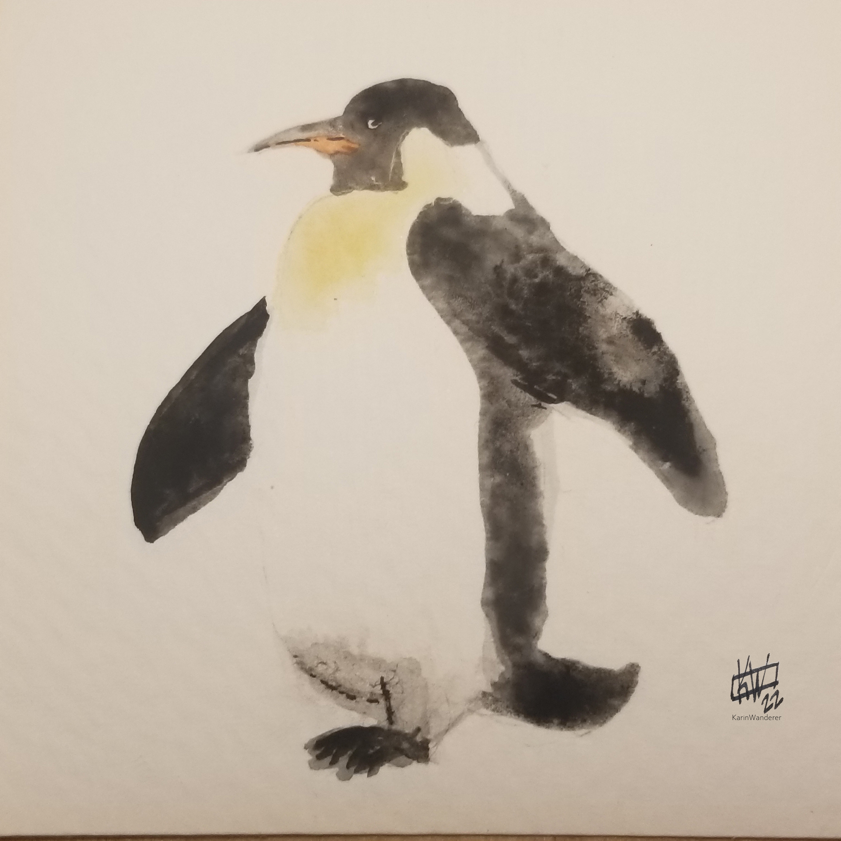 Watercolor penguin marches onward.