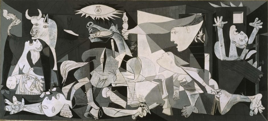 Guernica by Pablo Picasso.
A painting about war crimes.