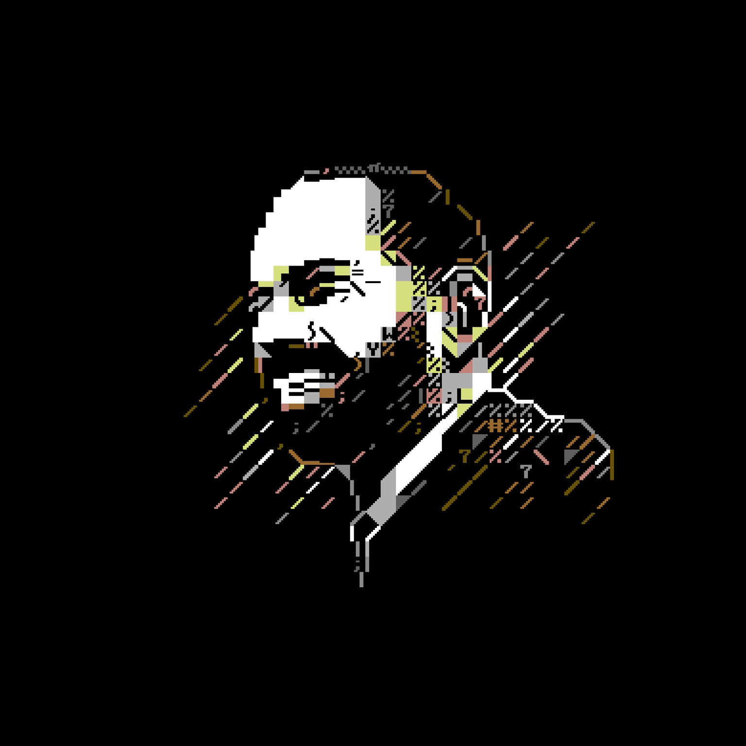 Portrait made with commodore ascii in color.