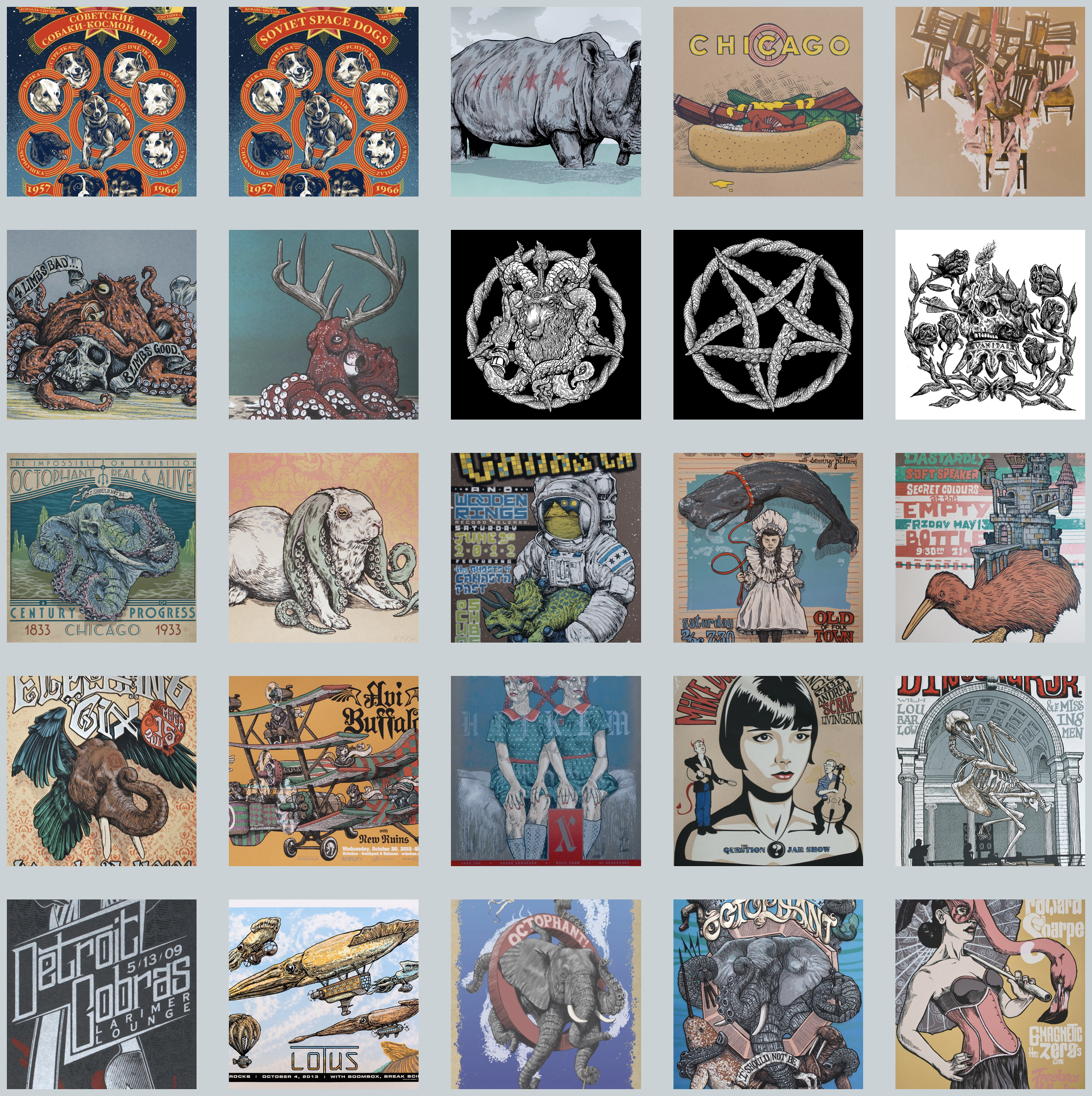 A view of some of the many offerings on my screen prints page