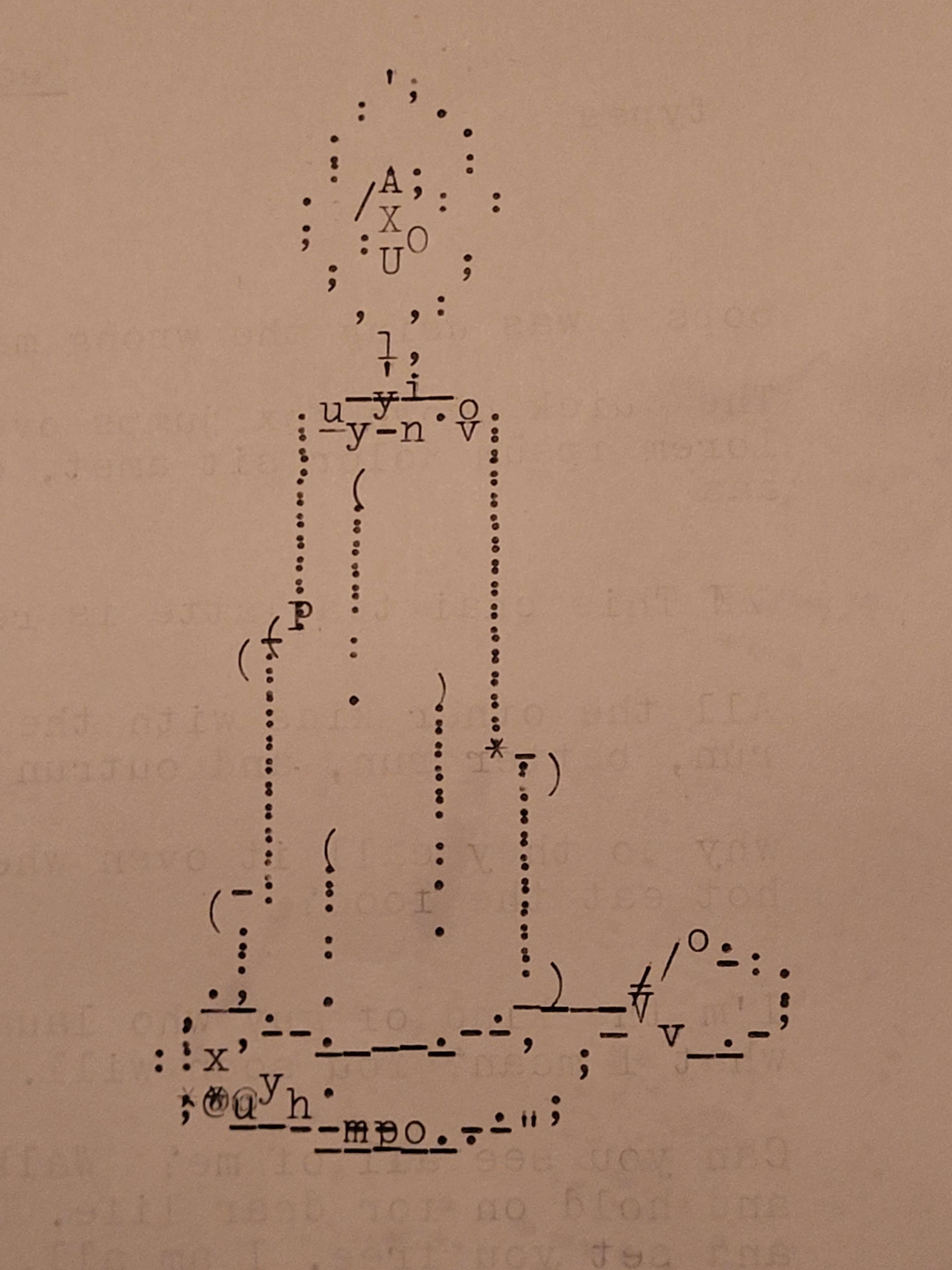 An image of a candle, rendered with typewriter text on paper.