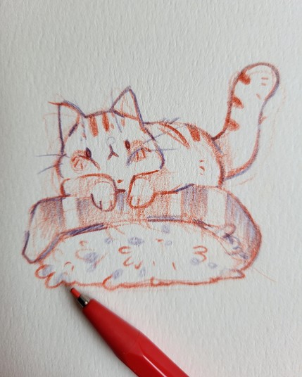 Skizze - Katze liegt auf einem Nigiri 