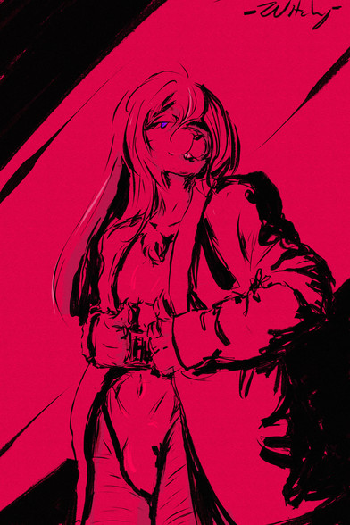 Anthro male rabbit wearing a jacket and belt over a leotard in over-saturated pink and black