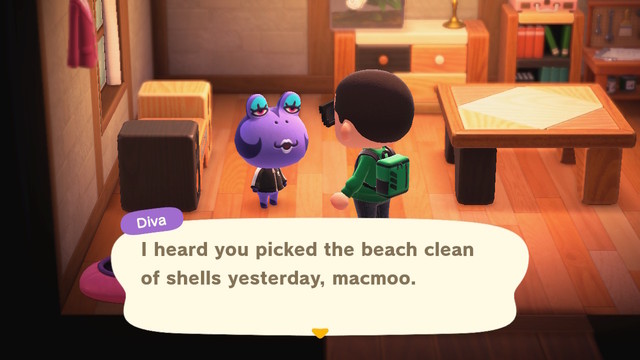 I sure did
Transcript:
Diva: I heard you picked the beach clean of shells yesterday, macmoo.